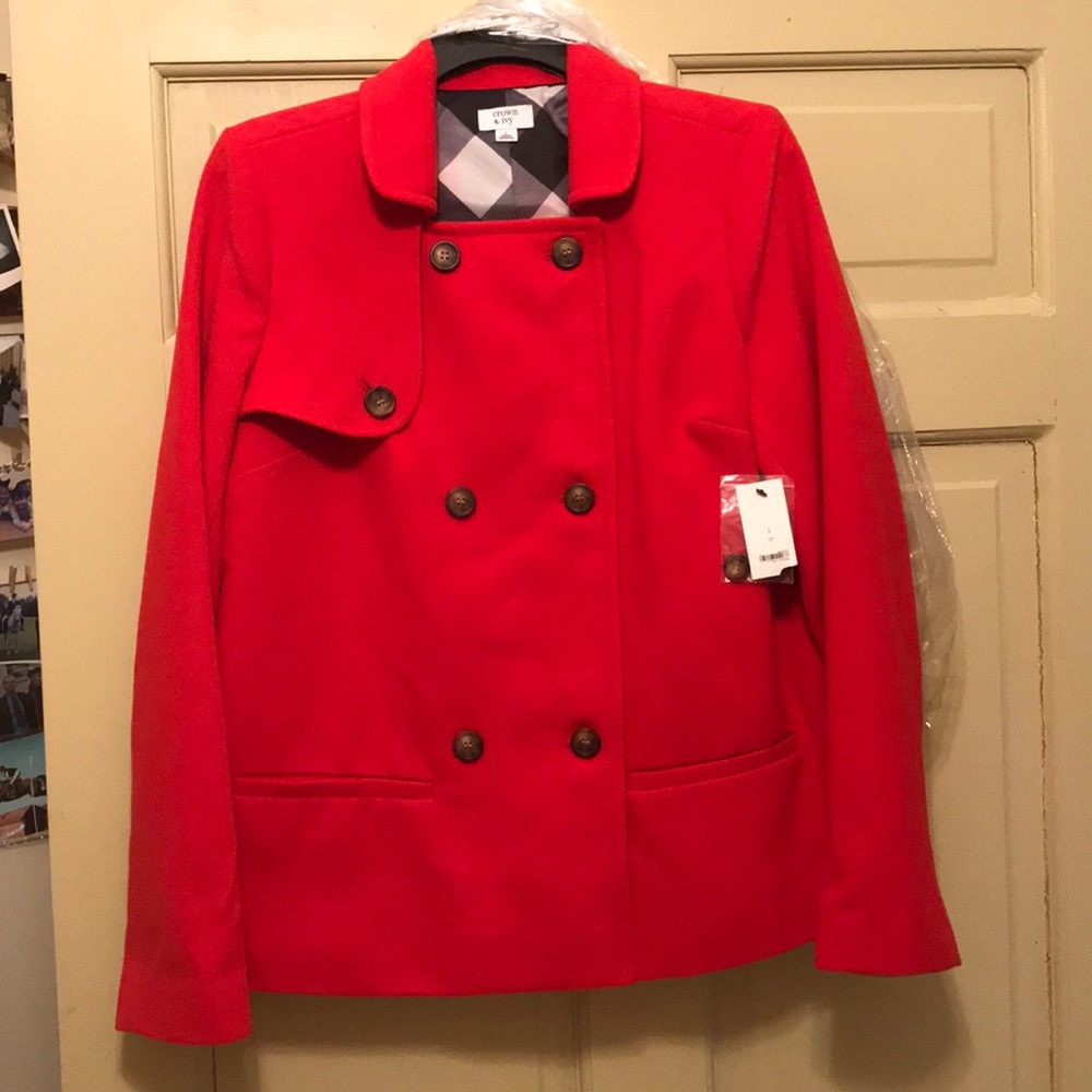 Red Crown and Ivory double breasted pea coat.